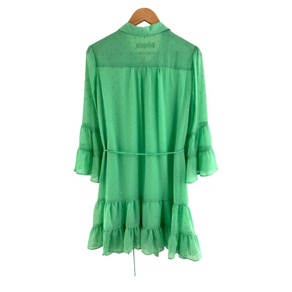Green Silver Accents‎ Chiffon Ruffle Tiered Dress w/Tie Size 12 Western Country - Picture 5 of 9